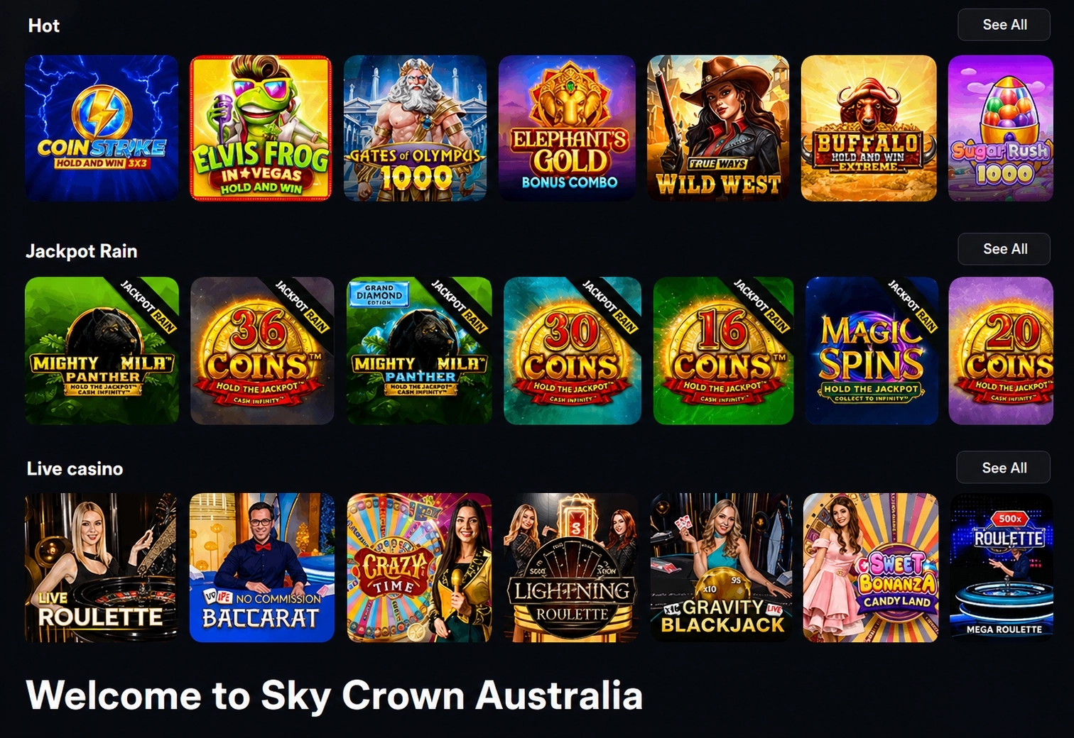 Sky Crown Online Casino game selection and features